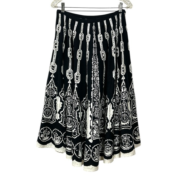 Passport Black and White Sequined A-Line Cotton Skirt Medium Vintage